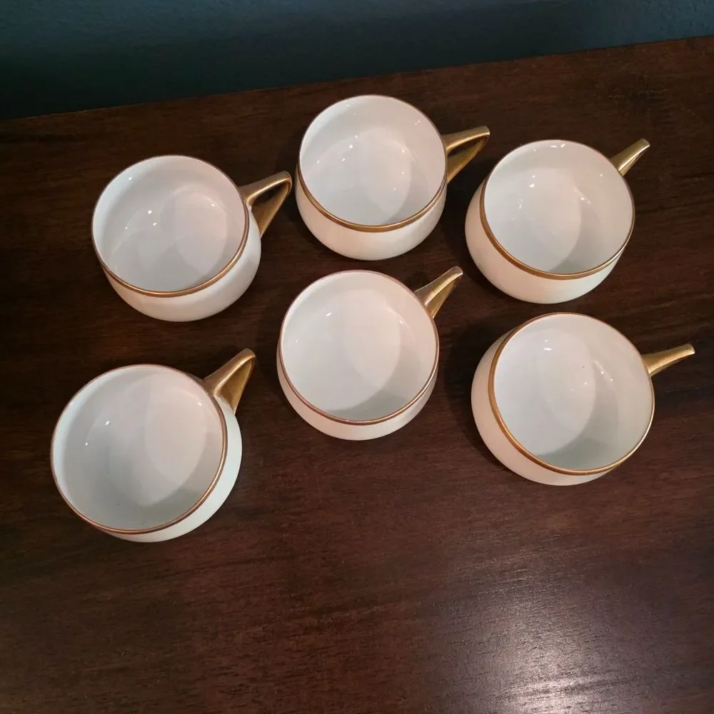 Lot of 6 Rosenthal Bavaria Donatello White Flat Cup Gold Handle & Rim